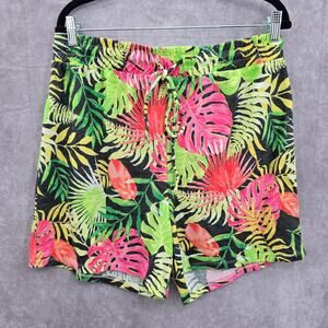LA Threads Green Tropical Floral‎ Stretch Bottoms Pants Shorts Large